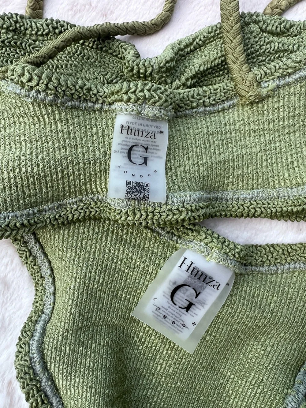 Hunza G Aura Green Original Crinkle Bikini Set One Size